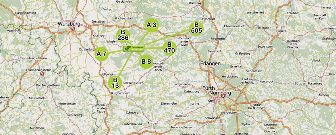 Lage des GEWERBEPARK STEIGERWALD